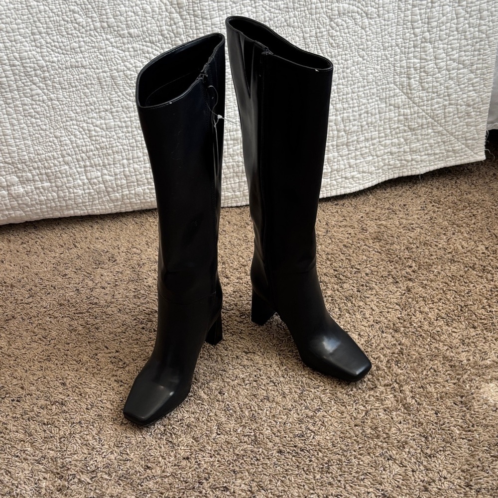 INC International Concepts Black Knee-High Block Heel Boots